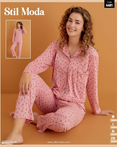 Düğmeli Pembe Bayan Pijama